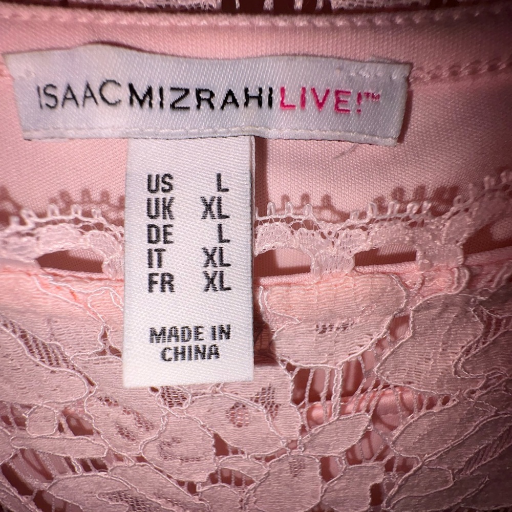 Isaac Mizrahi Pink Lace Short Sleeve Blouse - Picture 4 of 5
